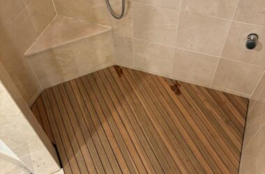 Accessible Teak Shower Floor- Custom Angles