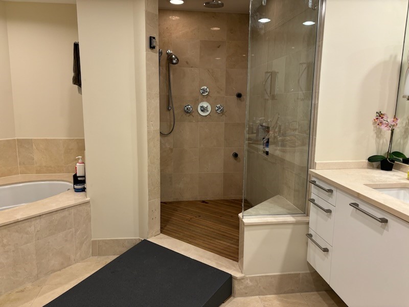 Ramp Accessible Teak Shower Floor-Elevated height